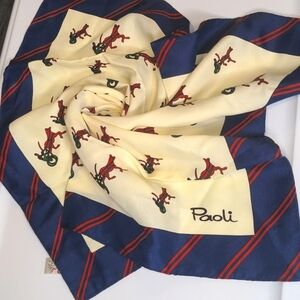 Vintage Paoli Horse Carriage Equestrian Scarf Blue Red Old Money Style